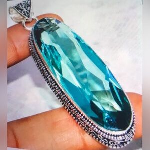 Green Amethyst Stamped 925 Sterling Silver Necklace